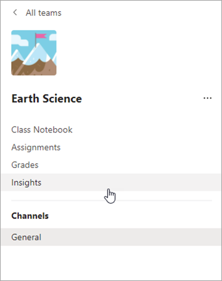 Screenshot of navigation in Teams