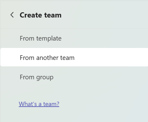 Create team options for another team or an existing group