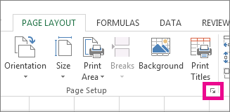 Page Layout tab with the Page Setup dialog box launcher highlighted