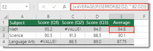 Array function in AVERAGE to resolve the #VALUE! error