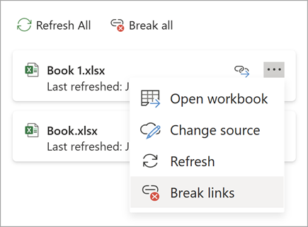 Screenshot that shows Break links.