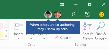 Screenshot that shows people icons, When others are co-authoring, they'll show up here.