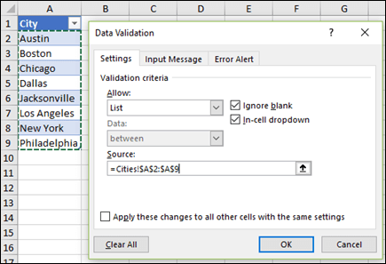 Data Validation source selection