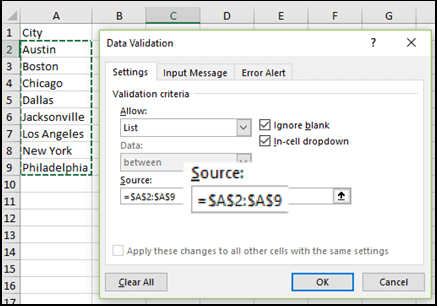 Drop-Down list Source is a range