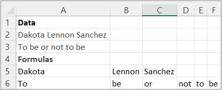 Splits a name and sentence by a space delimiter