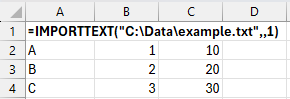 IMPORTTEXT result after skipping the first source row