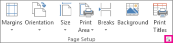 Dialog box launcher in the Page Setup group
