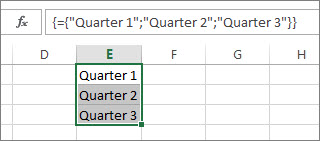 Screenshot that shows a vertical array constant that uses text.