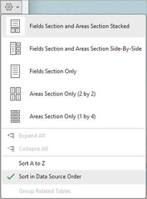 Field List layout menu