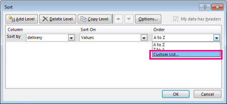 Sort dialog box