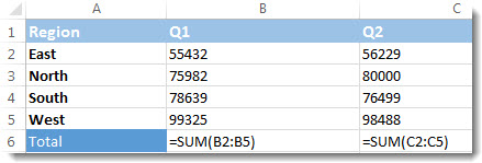 Formulas visible in an Excel worksheet