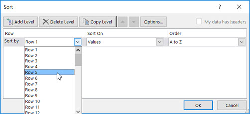 Choose the row you want to sort