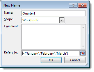 Screenshot that shows the New Name dialog box.