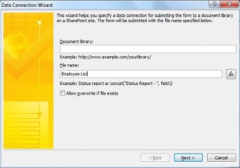 SharePoint document library submit connection settings