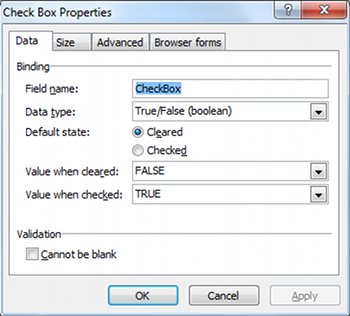 Check Box Properties with Boolean values and default state