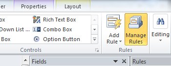 Manage Rules button on the InfoPath ribbon
