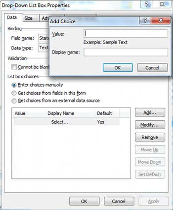 Add Choice dialog in Drop-Down List Box Properties