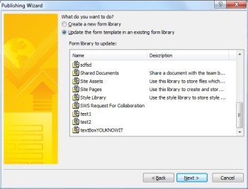 Publishing Wizard list of existing form libraries