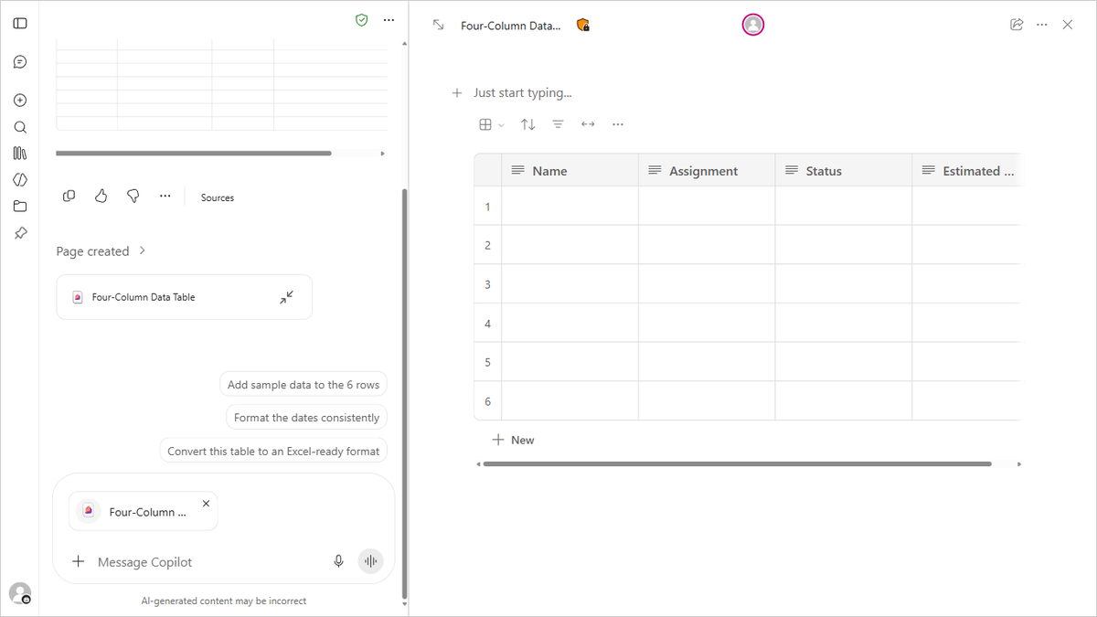 Side-by-side view of Copilot Chat and Copilot Pages in the Microsoft Copilot app.