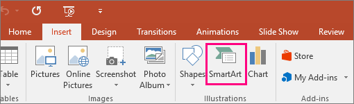 Shows the SmartArt button in the Insert tab