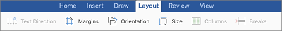 Margins command on the Layout tab in Word for iPad