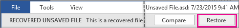 Office 2016 Open Unsaved File