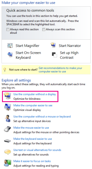 Ease of Access Center in Windows