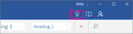 Shows where the Tell Me icon is on the ribbon in Word Mobile