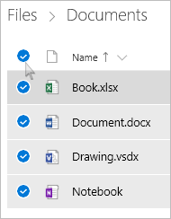 Screenshot of selecting all files and folders in OneDrive.