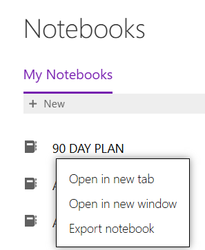 Menu showing how Export Notebook option in OneNote