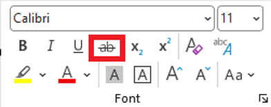 Screenshot of single-line strikethrough option in classic Outlook.