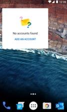 Outlook Android widget showing No accounts found and the Add an account link.