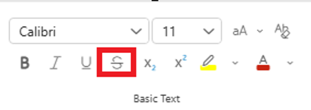 Screenshot of single-line strikethrough option in new Outlook.