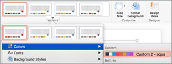 Colors menu with a custom theme color selected