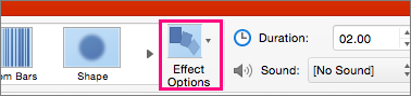 Effect Options button on the PowerPoint for Mac Transitions tab