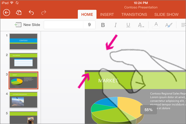 Pinch two fingers together to zoom out on iPad