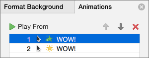 Set animation options in the properties pane