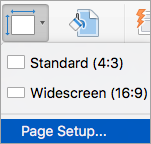 Shows the Page Setup option on the Slide Size menu