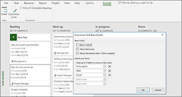 Customize Task Board Cards dialog