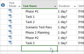 Screenshot that shows a task list in the Gantt Chart.