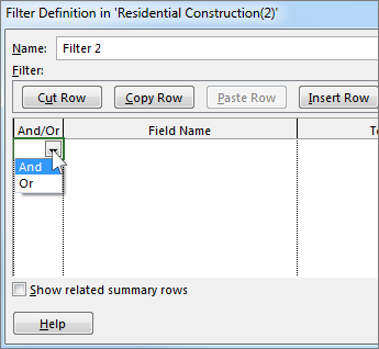 Choose And or Or, depending on the type of results you want from your filter.