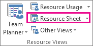 Resource Sheet on the View tab
