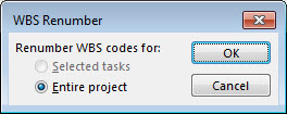 Screenshot that shows WBS Renumber dialog box.