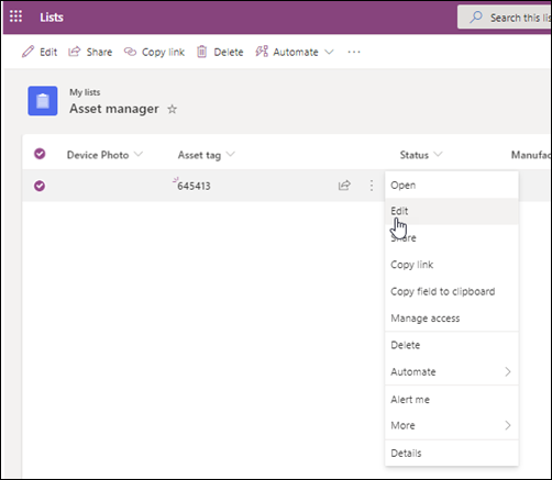 Edit item form