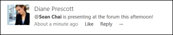 A newsfeed post with a mention