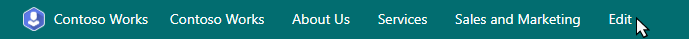 The hub site navigation bar with the edit button highlighted.