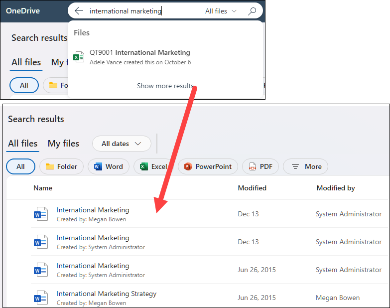 Search keywords to look for documents people have shared with you