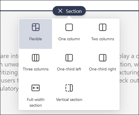 New section toolbox with flexible section