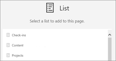Screenshot of the List web part prompting the page author to select a list to display.