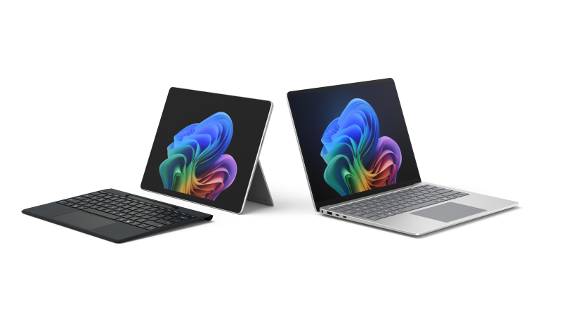 Angled views of Surface Pro facing left and Surface Laptop facing right.